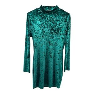 I Saw It First Women’s US 10 Teal Crushed Velvet Mini Dress Bodycon Club LS